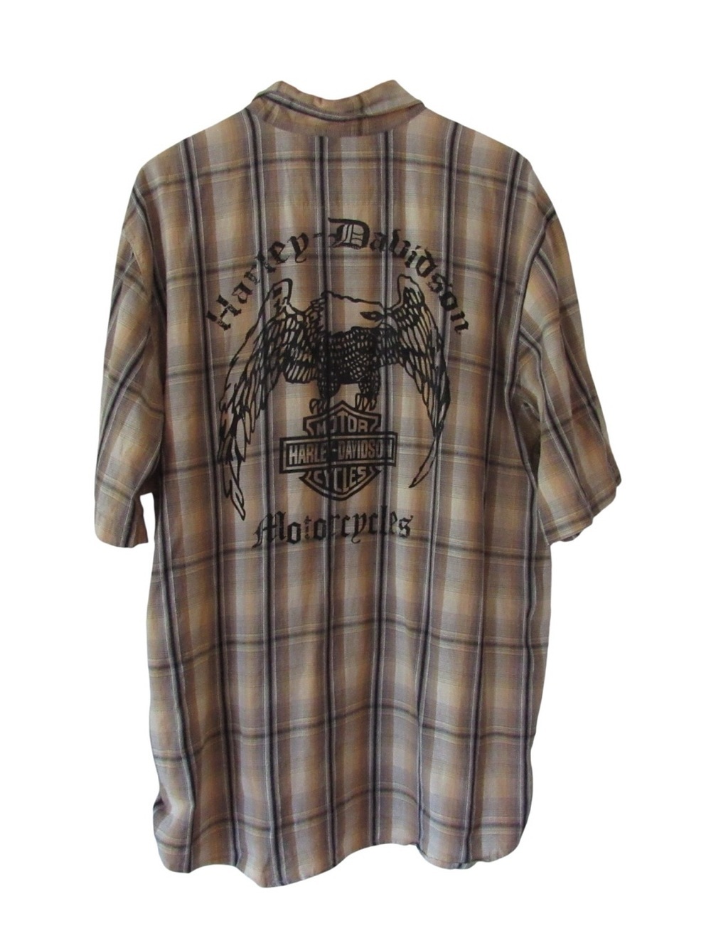 Harley Davidson Mens Plaid Button Down Shirt XL Brown Biker Motorcycles Eagle